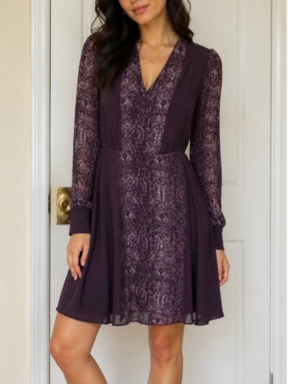 Elie Tahari Purple Snakeskin Animal Print Longsleeve Eleanora Dress